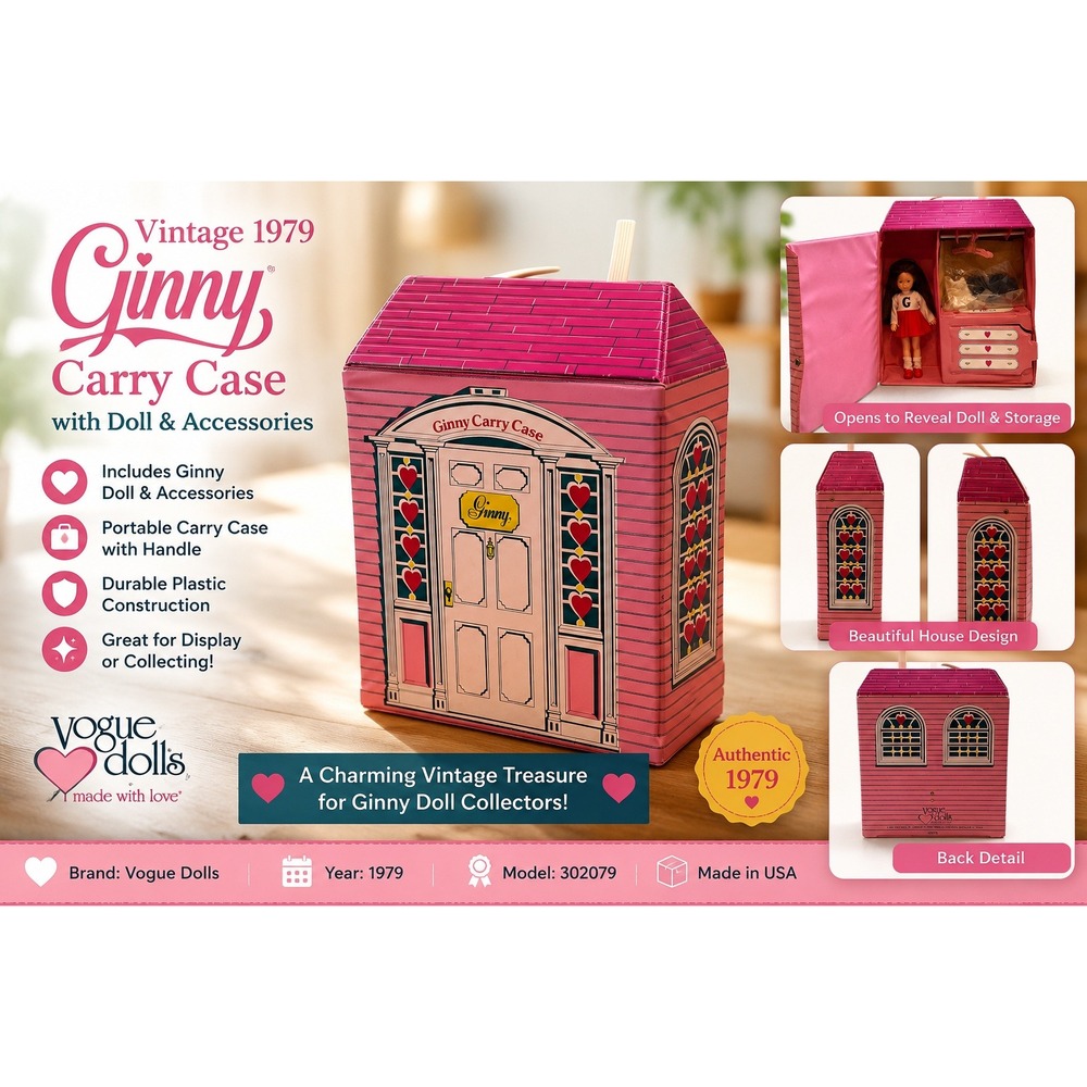 Vintage 1979 Vogue Dolls Ginny Carry Case with Doll and Accessories 302079 USA